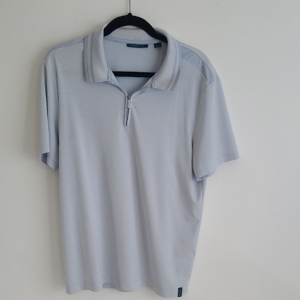 Perry Ellis Shirt Mens  Size Large 1/4 Zip Polo Light Gray/Lavender